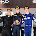 Daniil Kvyat (RUS) MW Arden, centre;  Alexander Sims (GBR) Carlin, left; and Nick Yelloly (GBR) Carlin, right. GP3, Abu Dhabi, 1-3 November 2013. 
 © Sutton Motorsport Images