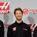 (L-R) Gunther Steiner, team principal of Haas F1 Team, Romain Grosjean of France, and Gene Haas, owner of Haas F1 Team, pose for a photo opportunity after Haas F1 Team announced Grosjean as their driver for the upcoming 2016 Formula 1 season on September 29, 2015 in Kannapolis, North Carolina © 2015 Getty Images