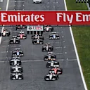 Lewis Hamilton (GBR) Mercedes AMG F1 W06 leads Nico Rosberg (GER) Mercedes AMG F1 W06 at the start fo the race at Formula One World Championship, Rd8, Austrian Grand Prix, Race, Spielberg, Austria, Sunday 21 June 2015. © Sutton Motorsport Images