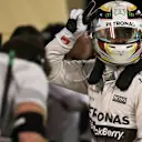 Pole sitter Lewis Hamilton (GBR) Mercedes AMG F1 celebrates in parc ferme at Formula One World Championship, Rd4, Bahrain Grand Prix Qualifying, Bahrain International Circuit, Sakhir, Bahrain, Saturday 18  April 2015. © Sutton Motorsport Images