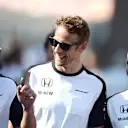 Fernando Alonso (ESP) McLaren, Jenson Button (GBR) McLaren and Kevin Magnussen (DEN) McLaren Test and Reserve Driver at Formula One World Championship, Rd11, Belgian Grand Prix, Practice, Spa Francorchamps, Belgium, Friday 21 August 2015. © Sutton Motorsport Images