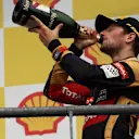 Romain Grosjean (FRA) Lotus F1 celebrates with the champagne on the podium at Formula One World Championship, Rd11, Belgian Grand Prix, Race, Spa Francorchamps, Belgium, Sunday 23 August 2015. © Sutton Motorsport Images