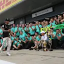 Race winner Lewis Hamilton (GBR) Mercedes AMG F1 celebrates the team at Formula One World Championship, Rd9, British Grand Prix, Race, Silverstone, England, Sunday 5 July 2015. © Sutton Motorsport Images