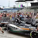 Force India mechanics push the Force India VJM08 past the fans in pit lane at Formula One World Championship, Rd10, Hungarian Grand Prix, Preparations, Hungaroring, Hungary, Thursday 23 July 2015. © Sutton Motorsport Images