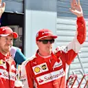 Sebastian Vettel (GER) Ferrari and Kimi Raikkonen (FIN) Ferrari celebrate in parc ferme at Formula One World Championship, Rd12, Italian Grand Prix, Qualifying, Monza, Italy, Saturday 5 September 2015. © Sutton Motorsport Images