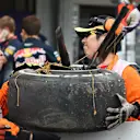 Wheel from the crashed car of Daniil Kvyat (RUS) Red Bull Racing RB11 is recovered to the pits after Q3 at Formula One World Championship, Rd14, Japanese Grand Prix, Qualifying, Suzuka, Japan, Saturday 26 September 2015. © Sutton Motorsport Images