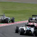 Lewis Hamilton (GBR) Mercedes AMG F1 W06 and Nico Rosberg (GER) Mercedes AMG F1 W06 battle at the start of the race  at Formula One World Championship, Rd14, Japanese Grand Prix, Race, Suzuka, Japan, Sunday 27 September 2015. © Sutton Motorsport Images
