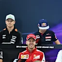 Nico Hulkenberg (GER) Force India F1, Max Verstappen (NDL) Scuderia Toro Rosso, Will Stevens (GBR) Marussia, Jenson Button (GBR) McLaren, Sebastian Vettel (GER) Ferrari and Valtteri Bottas (FIN) Williams in the press conference at Formula One World Championship, Rd14, Japanese Grand Prix, Preparations, Suzuka, Japan, Thursday 24 September 2015. © Sutton Motorsport Images
