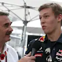 Nigel Mansell (GBR) interviews Daniil Kyvat (RUS) Red Bull Racing at Formula One World Championship, Rd17, Mexican Grand Prix, Preparations, Circuit Hermanos Rodriguez, Mexico City, Mexico, Thursday 29 October 2015. © Sutton Motorsport Images