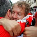 Sebastian Vettel (GER) Ferrari celebrates second place at Formula One World Championship, Rd6, Monaco Grand Prix Race, Monte-Carlo, Monaco, Sunday 24 May 2015. © Sutton Motorsport Images