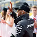 Lewis Hamilton (GBR) Mercedes AMG F1 during the drivers parade at Formula One World Championship, Rd15, Russian Grand Prix, Race, Sochi Autodrom, Sochi, Krasnodar Krai, Russia, Sunday 11 October 2015. © Sutton Motorsport Images