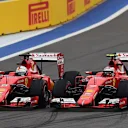 Sebastian Vettel (GER) Ferrari SF15-T and Kimi Raikkonen (FIN) Ferrari SF15-T battle at Formula One World Championship, Rd15, Russian Grand Prix, Race, Sochi Autodrom, Sochi, Krasnodar Krai, Russia, Sunday 11 October 2015. © Sutton Motorsport Images