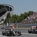 Romain Grosjean (FRA) Lotus E23 Hybrid and Carlos Sainz jr (ESP) Scuderia Toro Rosso STR10 battle at Formula One World Championship, Rd5, Spanish Grand Prix Race, Barcelona, Spain, Sunday 10 May 2015. © Sutton Motorsport Images