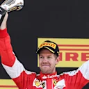 Sebastian Vettel (GER) Ferrari celebrates with his trophy on the podium at Formula One World Championship, Rd5, Spanish Grand Prix Race, Barcelona, Spain, Sunday 10 May 2015. © Sutton Motorsport Images