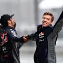 Daniel Ricciardo (AUS) Red Bull Racing and Daniil Kvyat (RUS) Red Bull Racing dance in pit lane at Formula One World Championship, Rd16, United States  Grand Prix, Qualifying, Austin, Texas, USA, Saturday 24 October 2015. © Sutton Motorsport Images