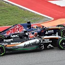 Nico Hulkenberg (GER) Force India VJM08 and Max Verstappen (NDL) Scuderia Toro Rosso STR10 battle at Formula One World Championship, Rd16, United States  Grand Prix, Race, Austin, Texas, USA, Sunday 25 October 2015. © Sutton Motorsport Images