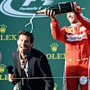 (L to R): Race winner Nico Rosberg (GER) Mercedes AMG F1, Mark Webber (AUS) and Sebastian Vettel (GER) Ferrari celebrate on the podium with champagne at Formula One World Championship, Rd1, Australian Grand Prix, Race, Albert Park, Melbourne, Australia, Sunday 20 March 2016. © Sutton Motorsport Images
