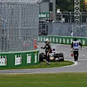 The crashed car of Carlos Sainz jr (ESP) Scuderia Toro Rosso STR11 is recovered at Formula One World Championship, Rd7, Canadian Grand Prix, Qualifying, Montreal, Canada, Saturday 11 June 2016. © Sutton Images
