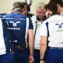 Rob Smedley (GBR) Williams Head of Vehicle Performance, Pat Symonds (GBR) Williams Technical Director and the Williams mechanics look at the car of Felipe Massa (BRA) Williams FW38 in the garage following the punctures in FP1 at Formula One World Championship, Rd3, Chinese Grand Prix, Practice, Shanghai, China, Friday 15 April 2016. © Sutton Motorsport Images