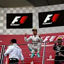 Race winner Nico Rosberg (GER) Mercedes AMG F1 celebrates on the podium at Formula One World Championship, Rd8, European Grand Prix, Race, Baku City Circuit, Baku, Azerbaijan, Sunday 19 June 2016. © Sutton Images