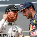 Race winner Lewis Hamilton (GBR) Mercedes AMG F1 and Daniel Ricciardo (AUS) Red Bull Racing celebrate on the podium at Formula One World Championship, Rd11, Hungarian Grand Prix, Race, Hungaroring, Hungary, Sunday 24 July 2016. © Sutton Images