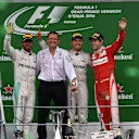(L to R): Lewis Hamilton (GBR) Mercedes AMG F1, Simon Cole (GBR) Mercedes AMG F1 Chief Track Engineer, Nico Rosberg (GER) Mercedes AMG F1 and Sebastian Vettel (GER) Ferrari celebrate on the podium at Formula One World Championship, Rd14, Italian Grand Prix, Race, Monza, Italy, Sunday 4 September 2016. © Sutton Images