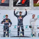 Christian Horner (GBR) Red Bull Racing Team Principal, Max Verstappen (NED) Red Bull Racing, race winner Daniel Ricciardo (AUS) Red Bull Racing and Nico Rosberg (GER) Mercedes AMG F1 celebrate on the podium at Formula One World Championship, Rd16, Malaysian Grand Prix, Race,  Sepang, Malaysia, Sunday 2 October 2016. © Sutton Images