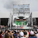 Nico Rosberg (GER) Mercedes AMG F1, Tom Walton (GBR) Mercedes AMG F1 Engineer, Lewis Hamilton (GBR) Mercedes AMG F1 and Sebastian Vettel (GER) Ferrari celebrate on the podium at Formula One World Championship, Rd19, Mexican Grand Prix, Race, Circuit Hermanos Rodriguez, Mexico City, Mexico, Sunday 30 October 2016. © Sutton Images