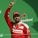 Sebastian Vettel (GER) Ferrari celebrates on the podium at Formula One World Championship, Rd19, Mexican Grand Prix, Race, Circuit Hermanos Rodriguez, Mexico City, Mexico, Sunday 30 October 2016. © Sutton Images