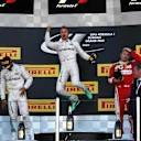 Lewis Hamilton (GBR) Mercedes AMG F1, Nico Rosberg (GER) Mercedes AMG F1 and Kimi Raikkonen (FIN) Ferrari celebrate on the podium with Vladimir Putin (RUS), President of Russia and Dmitry Kozak (RUS) Deputy Prime Minister of the Russian Federation at Formula One World Championship, Rd4, Russian Grand Prix, Race, Sochi Autodrom, Sochi, Krasnodar Krai, Russia, Sunday 1 May 2016. © Sutton Motorsport Images