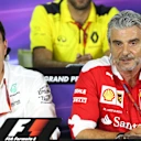 Toto Wolff (AUT) Mercedes AMG F1 Director of Motorsport and Maurizio Arrivabene (ITA) Ferrari Team Principal in the Press Conference at Formula One World Championship, Rd15, Singapore Grand Prix, Practice, Marina Bay Street Circuit, Singapore, Friday 16 September 2016. © Sutton Images
