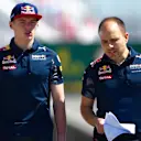 Max Verstappen (NED) Red Bull Racing walks the track with Gianpiero Lambiase (ITA) Red Bull Racing Race Engineer at Formula One World Championship, Rd5, Spanish Grand Prix, Preparations, Barcelona, Spain, Thursday 12 May 2016. © Sutton Images