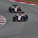 Esteban Ocon (FRA) Manor Racing MRT05 leads Pascal Wehrlein (GER) Manor Racing MRT05 at Formula One World Championship, Rd18, United States Grand Prix, Race, Circuit of the Americas, Austin, Texas, USA, Sunday 23 October 2016. © Sutton Images