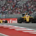 Kevin Magnussen (DEN) Renault Sport F1 Team RS16 leads Jolyon Palmer (GBR) Renault Sport F1 Team RS16 at Formula One World Championship, Rd18, United States Grand Prix, Race, Circuit of the Americas, Austin, Texas, USA, Sunday 23 October 2016. © Sutton Images