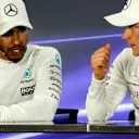 Lewis Hamilton (GBR) Mercedes AMG F1 and race winner Valtteri Bottas (FIN) Mercedes AMG F1 in the Press Conference at Formula One World Championship, Rd20, Abu Dhabi Grand Prix, Race, Yas Marina Circuit, Abu Dhabi, UAE, Sunday 26 November 2017. © James Gasperotti/Sutton Images