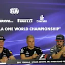 Max Verstappen (NED) Red Bull Racing, Valtteri Bottas (FIN) Mercedes AMG F1 and Fernando Alonso (ESP) McLaren in the Press Conference at Formula One World Championship, Rd20, Abu Dhabi Grand Prix, Preparations, Yas Marina Circuit, Abu Dhabi, UAE, Thursday