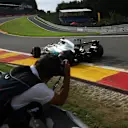 Valtteri Bottas (FIN) Mercedes-Benz F1 W08 Hybrid and photographers at Formula One World Championship, Rd12, Belgian Grand Prix, Practice, Spa Francorchamps, Belgium, Friday 25 August 2017. © Sutton Images