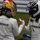 Pole sitter Lewis Hamilton (GBR) Mercedes AMG F1 and Valtteri Bottas (FIN) Mercedes AMG F1 celebrate in parc ferme at Formula One World Championship, Rd16, Japanese Grand Prix, Qualifying, Suzuka, Japan, Saturday 7 October 2017. © Mark Sutton/Sutton Images
