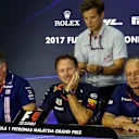 (L to R): Otmar Szafnauer (USA) Force India Formula One Team Chief Operating Officer, Christian Horner (GBR) Red Bull Racing Team Principal and Frederic Vasseur (FRA) Sauber Team Principal in the Press Conference at Formula One World Championship, Rd15, Malaysian Grand Prix, Practice, Sepang, Malaysia, Friday 29 September 2017. © Kym Illman/Sutton Images