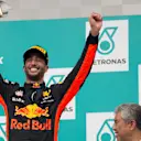 Daniel Ricciardo (AUS) Red Bull Racing celebrates on the podium with the trophy at Formula One World Championship, Rd15, Malaysian Grand Prix, Race, Sepang, Malaysia, Sunday 1 October 2017. © Manuel Goria/Sutton Images