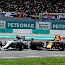 Valtteri Bottas (FIN) Mercedes-Benz F1 W08 Hybrid battles with Daniel Ricciardo (AUS) Red Bull Racing RB13 at Formula One World Championship, Rd15, Malaysian Grand Prix, Race, Sepang, Malaysia, Sunday 1 October 2017. © Rubio/Sutton Images