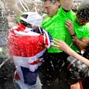 World Champion Hamilton (GBR) Mercedes AMG F1 celebrates with the team and the champagne at Formula One World Championship, Rd18, Mexican Grand Prix, Race, Circuit Hermanos Rodriguez, Mexico City, Mexico, Sunday 29 October 2017. © Mark Sutton/Sutton Images