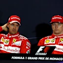 Sebastian Vettel (GER) Ferrari and Kimi Raikkonen (FIN) Ferrari in the Press Conference at Formula One World Championship, Rd6, Monaco Grand Prix, Qualifying, Monte-Carlo, Monaco, Saturday 27 May 2017. © Sutton Images