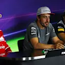 Sebastian Vettel (GER) Ferrari, Fernando Alonso (ESP) McLaren and Carlos Sainz jr (ESP) Scuderia Toro Rosso in the Press Conference at Formula One World Championship, Rd5, Spanish Grand Prix, Preparations, Barcelona, Spain, Thursday 11 May 2017. © Sutton Motorsport Images