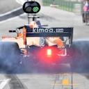 Fernando Alonso (ESP) McLaren MCL33 and tyre smoke at Formula One World Championship, Rd2, Bahrain Grand Prix, Practice, Bahrain International Circuit, Sakhir, Bahrain, Friday 6 April 2018. © Mark Sutton/Sutton Images
