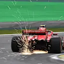 Kimi Raikkonen, Ferrari SF71H sparks at Formula One World Championship, Rd20, Brazilian Grand Prix, Practice, Interlagos, Sao Paulo, Brazil, Friday 9 November 2018.