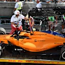 The car of Race retiree Stoffel Vandoorne (BEL) McLaren MCL33 is recovered at Formula One World Championship, Rd12, Hungarian Grand Prix, Race, Hungaroring, Hungary, Sunday 29 July 2018. © Mark Sutton/Sutton Images