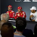 Sebastian Vettel, Ferrari, Kimi Raikkonen, Ferrari and Lewis Hamilton, Mercedes AMG F1 in the Press Conference at Formula One World Championship, Rd14, Italian Grand Prix, Qualifying, Monza, Italy, Saturday 1 September 2018. © Manuel Goria/Sutton Images