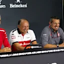 (L to R): Maurizio Arrivabene, Team Principal, Ferrari, Frederic Vasseur, Alfa Romeo Sauber F1 Team, Team Principal, and Guenther Steiner, Team Principal, Haas F1 in the Press Conference at Formula One World Championship, Rd15, Singapore Grand Prix, Practice, Marina Bay Circuit, Singapore, Friday 14 September 2018.