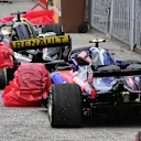 The crashed cars of Race retiree Nico Hulkenberg (GER) Renault Sport F1 Team RS18 and Pierre Gasly (FRA) Scuderia Toro Rosso STR13 at Formula One World Championship, Rd5, Spanish Grand Prix, Race, Barcelona, Spain, Sunday 13 May 2018. © Mark Sutton/Sutton Images